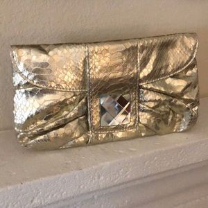 Gold Faux Snakeskin Clutch